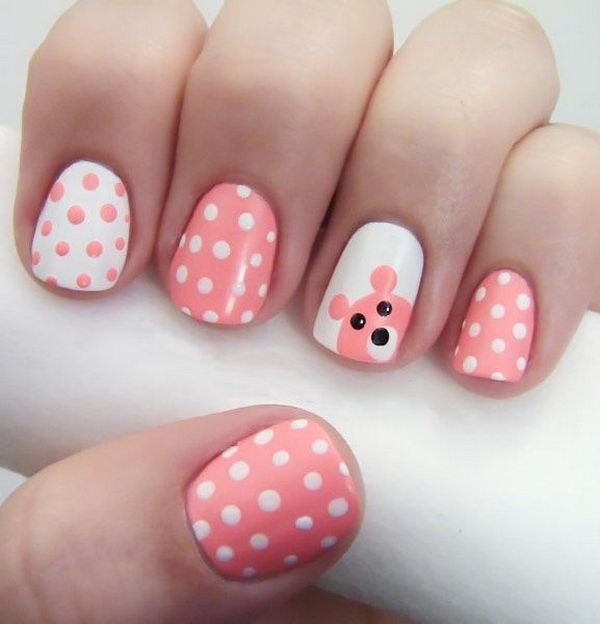Pink and White Simple Polka Dot Nails. 