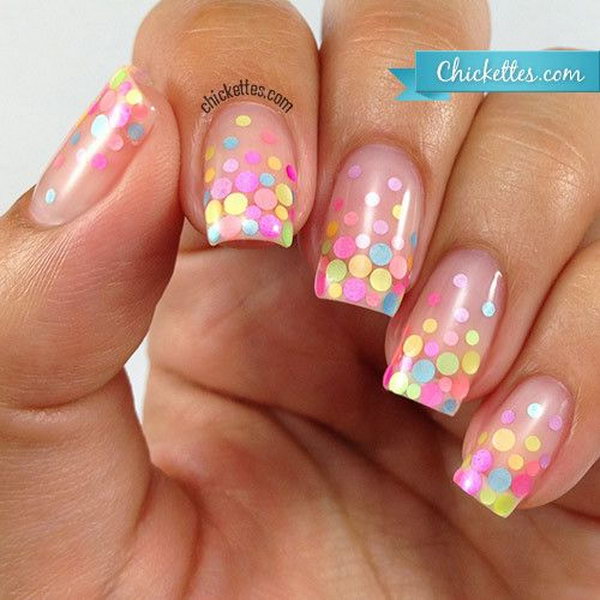 Pastel Polka Dot Nail Design. These pastel polka dots are so sweet. A nail perfect for summer and spring. 