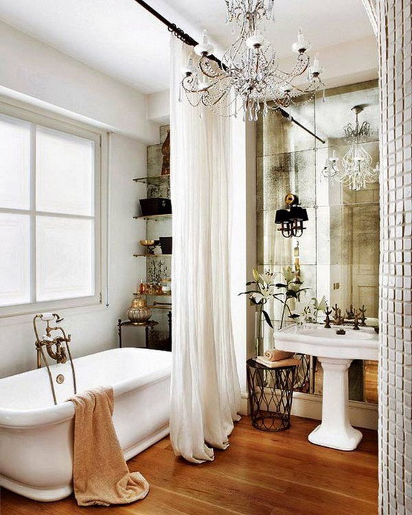 Gorgeous Shower Curtains And Antique Look Mirror 