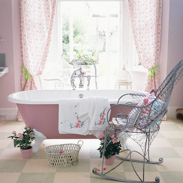 Romantic Pink Bathroom With Vintage Clawfoot Bathtub 