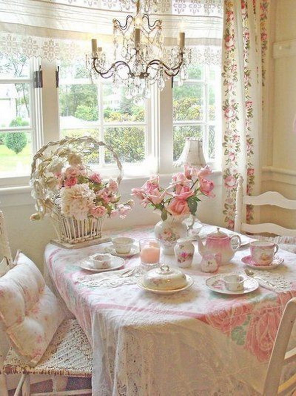 Pink and Romantic Shabby Chic Dining Area. 