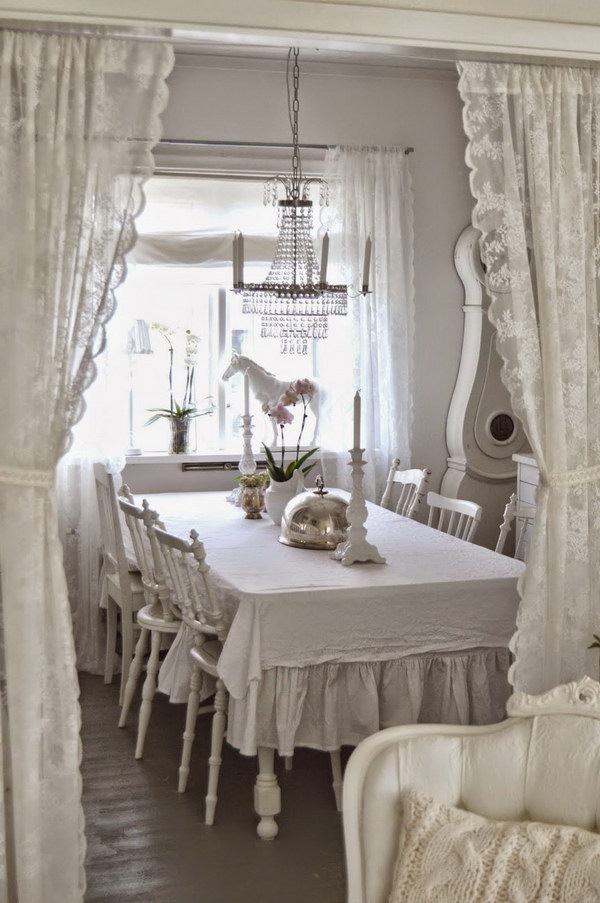 White and Shabby Chic Dining Room. 