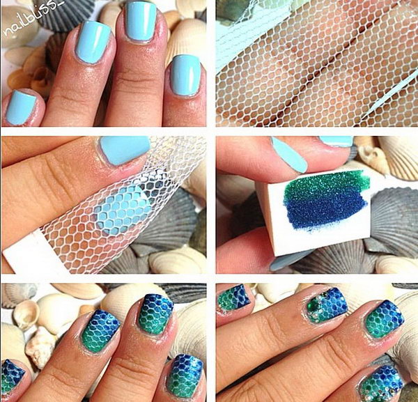 Gradient Mermaid Tail Nail Art. This is such a easy and fun mani! Must try. 