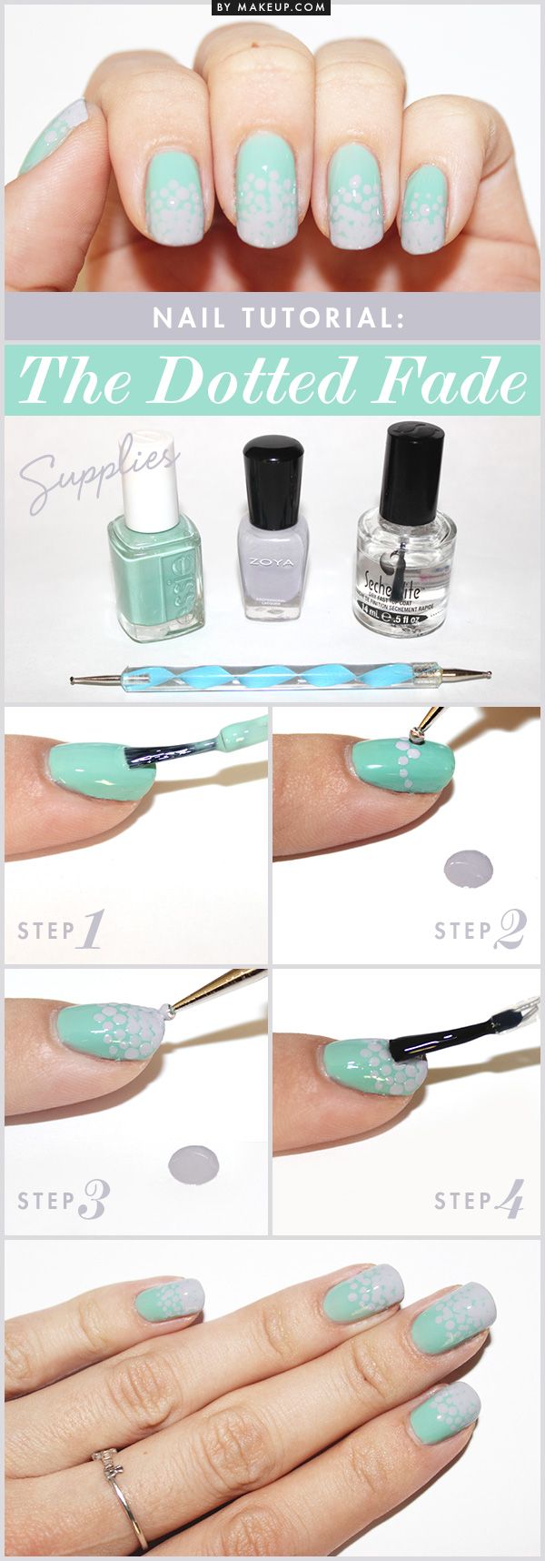 Light Green Background With White Dots Nail Art. This is such a easy and fun mani! Must try. 