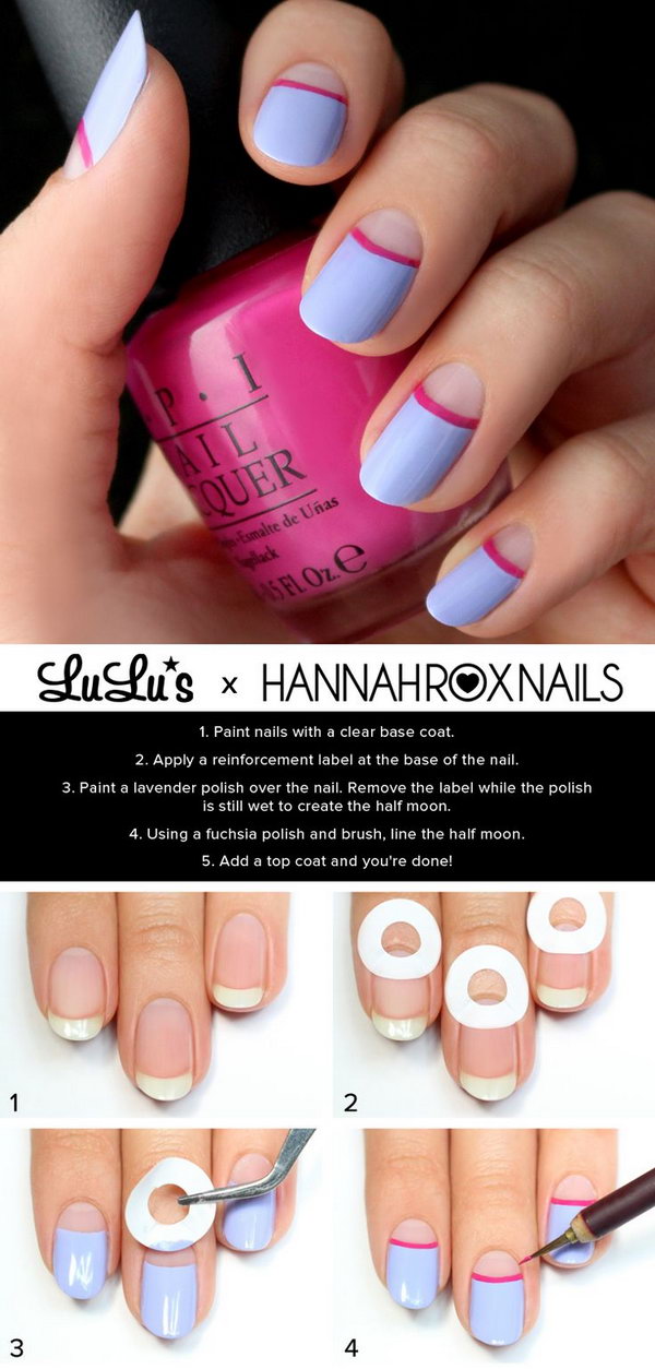 Lavender and Fuchsia Half Moon Nail Art. This is such a easy and fun mani! Must try. 