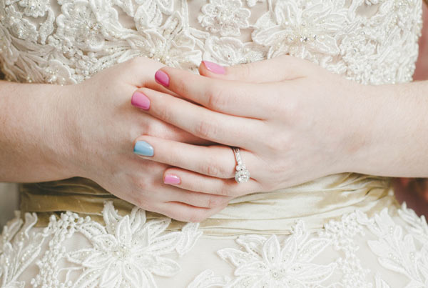 Soft Pink and a little Blue Manicure for Wedding. 