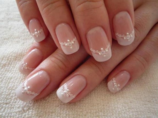 White Lace and Pearl Nails. 
