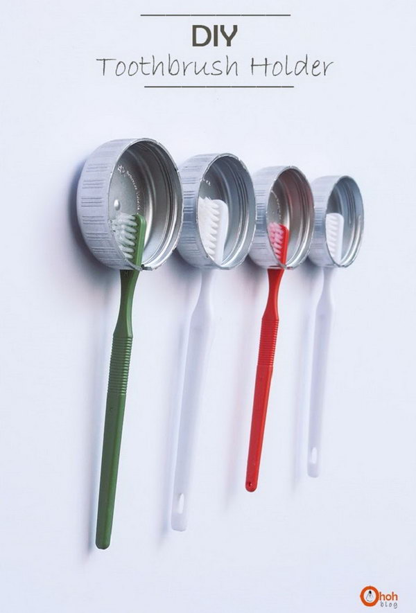 Use these recycled bottle caps to store your toothbrushes, 
