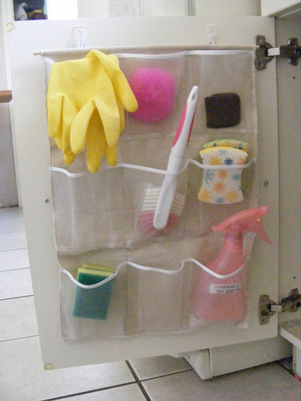 Hang A Shoe Organizer Behind The Cabinet Door For Extra Space. 