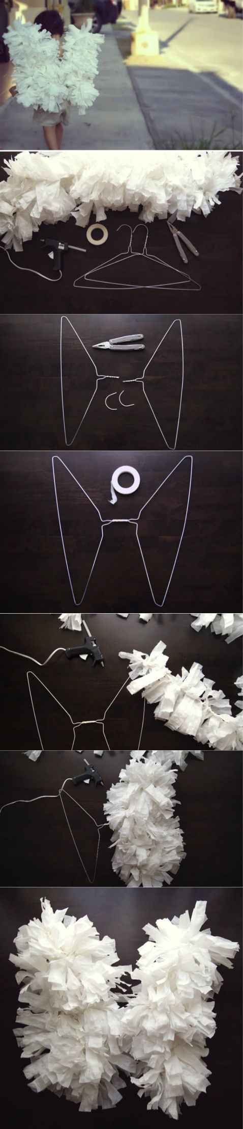 DIY Angel Wings Using Paper and Clothes Hangers. 