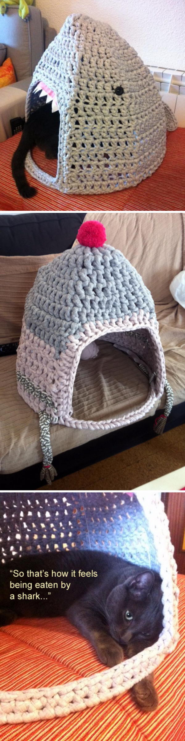 Crochet Shark Cat House. 