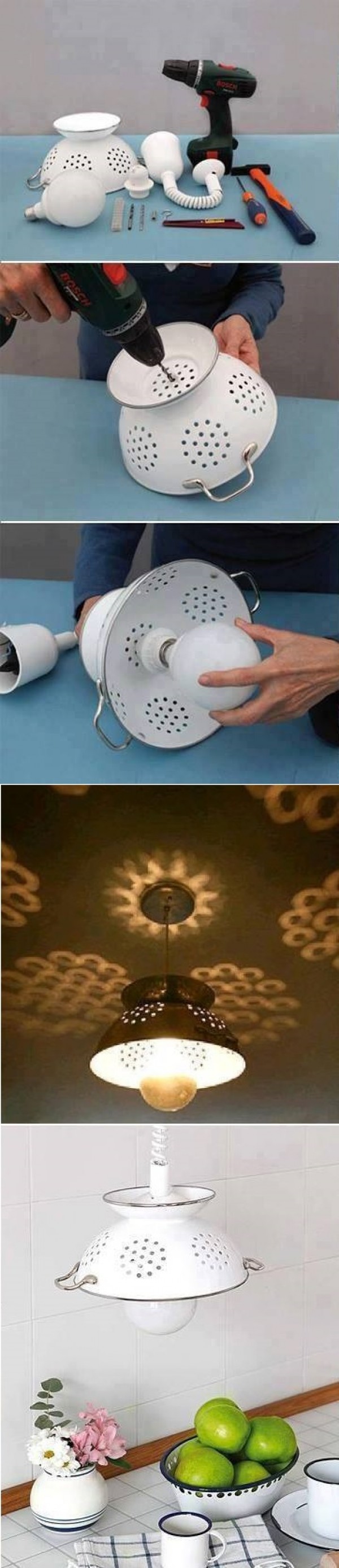 Recycled Strainer Lamp. 