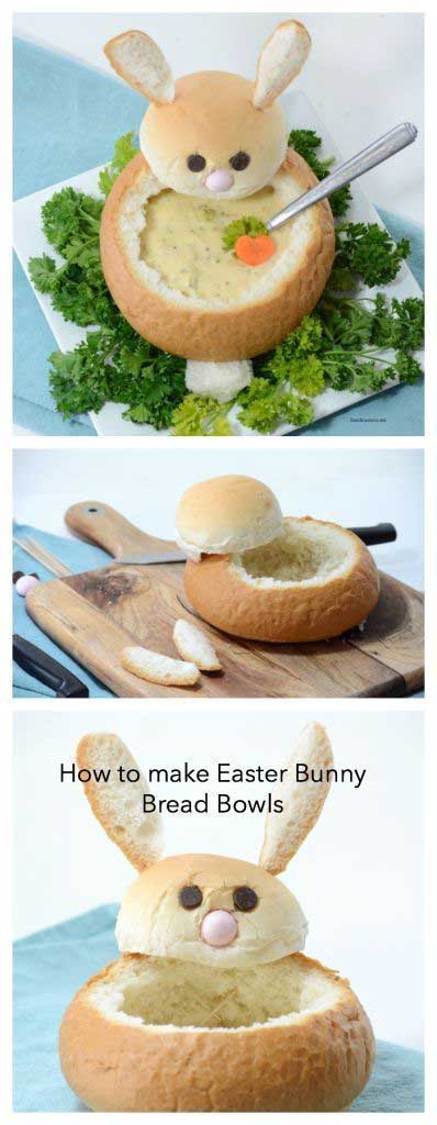 These creative DIY Easter bunny bread bowls are perfect for your Easter dinner. 
