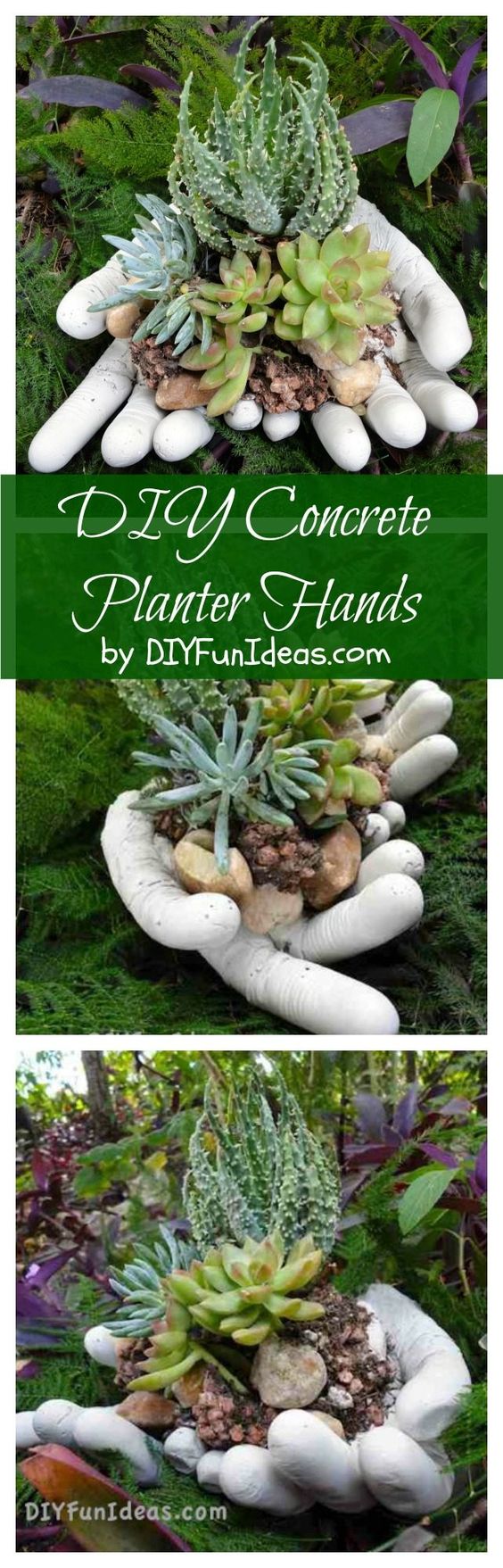 DIY Concrete Hand Planters. 