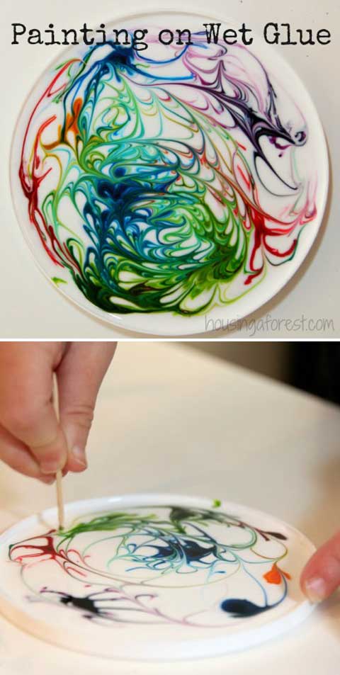It is pretty fun to create Sun Catchers on white glue with food coloring. 
