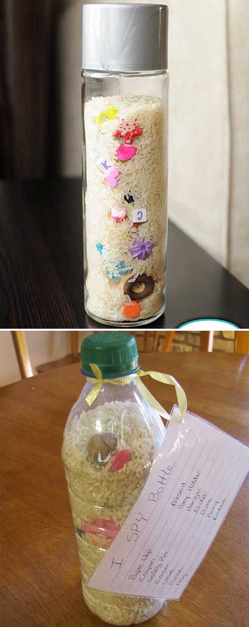 Make a really easy and fun I Spy Bottle to keep your kids entertained while road trips and travel. 