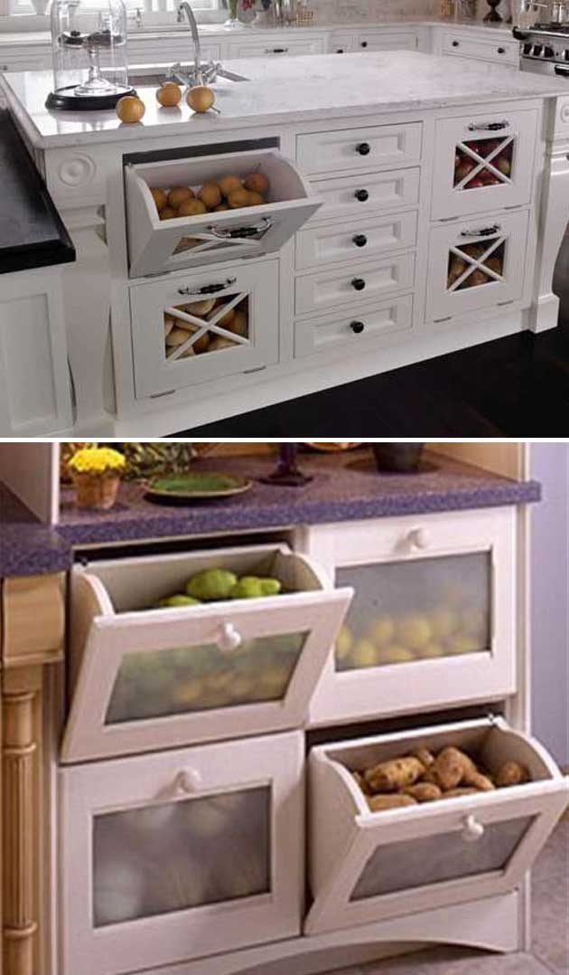 Built in vegetable storage to keep non refrigerator veggies safe from pets. 