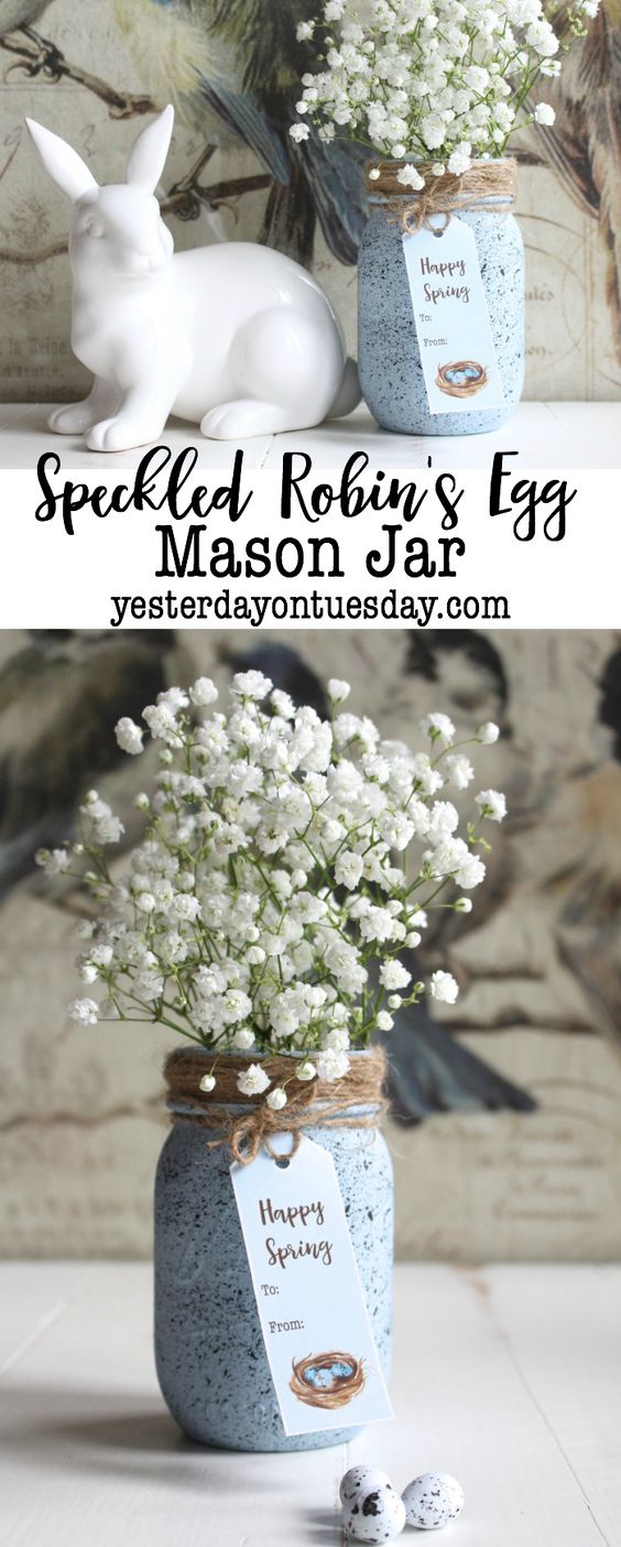 Speckled Robin's Egg Mason Jar . 
